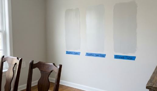 three paint samples on wall